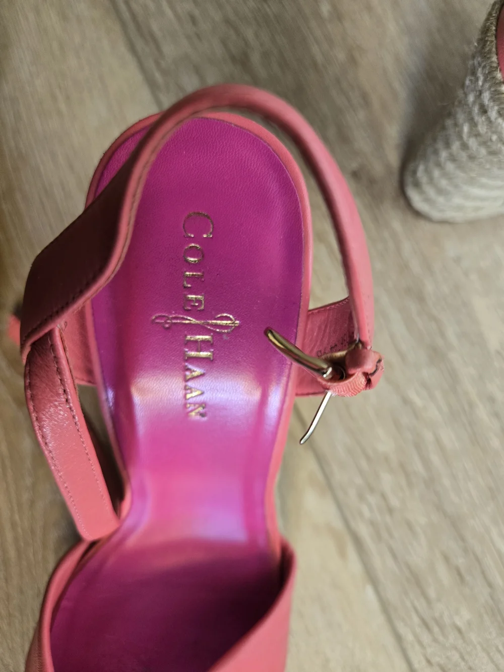 Cole Haan Coral Pink Crisscross Espadrille Wedge Sandals